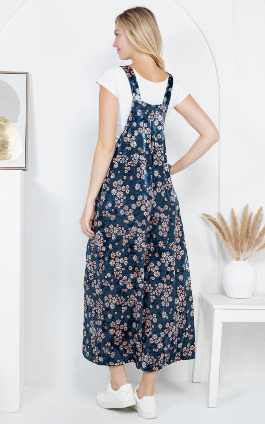 Floral Velvet Overalls